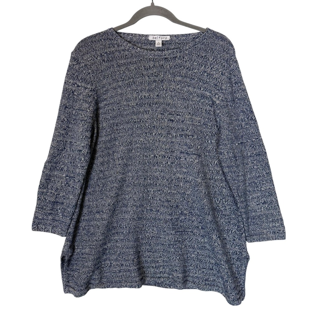 Belford Sweater Womens XL Blue Linen Cotton‎ Tunic 3/4 Sleeve Pockets Knit Top